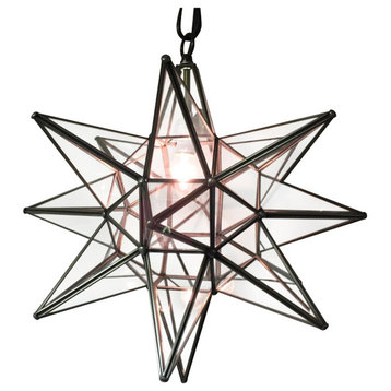 Moravian Star Light, Clear Glass With Bronze Trim, 19" Diameter, With Mount Kit