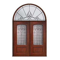 Prehung Transom Double Door 80 Fiberglass Palacio Arch Lite Glass - Front Doors