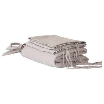 Linen Duvet Set with Tie Straps, Light Grey, Twin