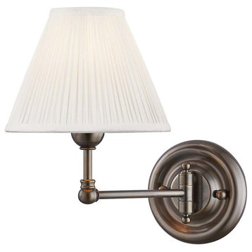 Classic No.1 Swing-Arm Wall Sconce, Off-White Silk Shade, Distressed Bronze