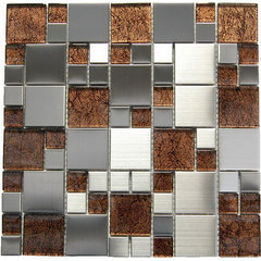 Metal and glass blend mosaic tile brown crackle crystal backsplash  stainless steel with base