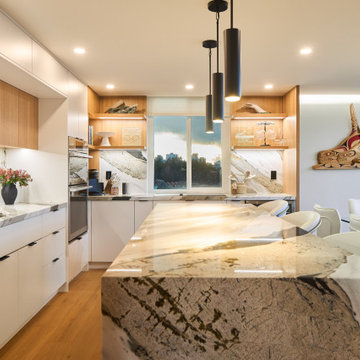 Contemporary Millwork | Warm Wood Veneer & Modern White Millwork | Vancouver, BC