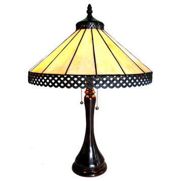 MILA, Tiffany-style 2 Light Table Lamp, 16" Shade, Dark Antique Bronze, Yellow