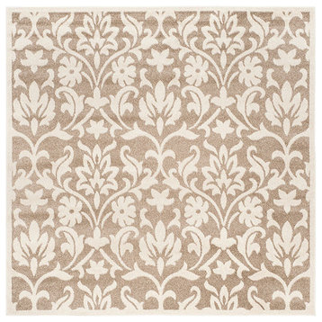 Safavieh Amherst Amt424S Damask Outdoor Rug, Wheat/Beige, 7'0"x7'0" Square