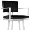 Callisto 30" Barstool With Arms, Brushed Stainless Steel & Black Faux Leather