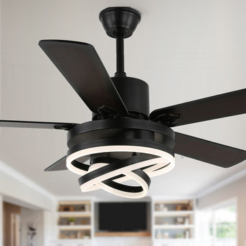 52"  Reversible Ceiling Fan with Reversible Blades and Remote Control, 6-Speed, Black, 52