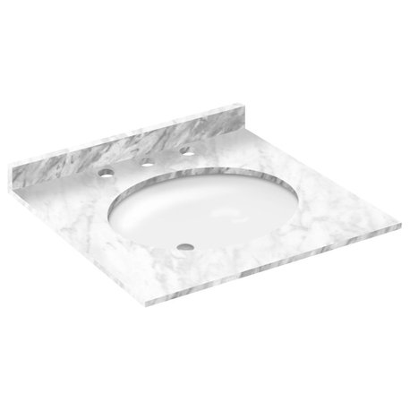 Cara White 25"x22" Marble Vanity Top, 8" Spread