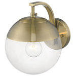 Golden Lighting - Golden Dixon 10" Wall Sconce in Aged Brass - Mid-century modern design with a modern twist, these fashionable orbs are highly customizable. Available in clear or opal glass with plated chrome, pewter or brass hardware. Caps are available in a number of accent colors to further customize your look. Choose colors and finishes that complement your existing décor or design your entire room around your favorite color combination.  This 1-Light Wall Sconce is damp rated for use all over the home.Transitional style that combines mid-century modern design with modern elementsFashionable, customizable orbsAvailable in clear or opal glassAvailable with black, chrome, pewter or brass hardwareAvailable with multiple cap colorsUses medium base bulbs  This light requires 1 , 60W Watt Bulbs (Not Included) UL Certified.