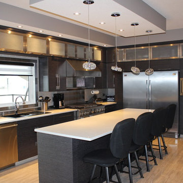 Horizontal Grain Cabinetry with Stainless Steel Accents