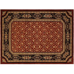Bareens Designer Rugs - Classic Ziegler Jaye Red Black Hand-Knotted Wool Rug - 9'10'' x 13'6'' - Enhance the ambiance of your home with this magnificent Persian-influenced Turkish hand-knotted rug made by skilled artisans capable of creating the most exceptional vegetable dyes and hand-spun wool. This exquisite handmade rug is a one-of-a-kind Peshawar Kafkaz, otherwise identified as Chobi, Chobi Peshawar, Oushak, or Ziegler rug. These handmade rugs are crafted in Pakistan utilizing superior-quality wool imported from Australia, New Zealand, and Korea in two types of weaves: the Persian weave and the Mori weave. This rug is meticulously crafted by hand using the finest natural vegetable dyes extracted from local plants. The artisans use a blend of hand-spun local and fine merino wool, resulting in a rug with a compelling texture, higher lanolin content, and longer staple. The artisans occasionally incorporate natural or artificial silk into the pile to enhance specific motifs. The finished product is an awe-inspiring execution of flawless design and an understated palette that exudes elegance.