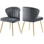 Meridian Furniture - Finley Tufted Velvet Dining Chairs With Rich Gold Legs (Set of 2) - This Finley velvet chair, with its all-over soft grey velvet upholstery, offers elegance and sophistication for your dining room. Designed to elevate your room's decor in an instant, this seat oozes refinement and beauty with its curved and channel-tufted back and rich gold metal legs. Pair this lovely Finley chair with your favorite contemporary dining table for a seamless presentation.