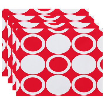 18"x14" ModCircles, Geometric Print Placemats, Set of 4, Red