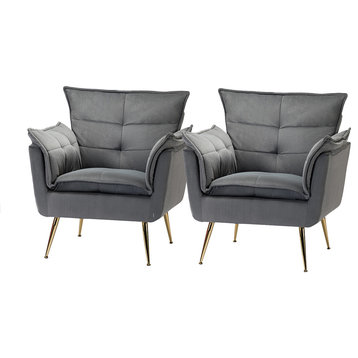 Contemporary Velvet Armchair Set of 2, Gray