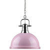 Duncan 1-Light Pendant With Chain in Chrome With a Pink Shade