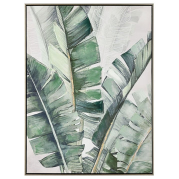 Framed Banana Leaf Acrylic Painting on Canvas Version 2 for Traditional Living