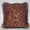 Large Floral Fringe Pillow, Handmade, Red and Gold, 21"x21"