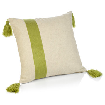 Positano 18"x18" Embroidered Throw Pillow with Tassels, Green