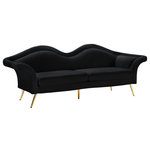 Meridian Furniture - Lips Velvet Upholstered Sofa, Black - Put your best pucker forward with this Lips velvet sofa. So named because of its beautiful, pouty shape, this Lips sofa makes a stunning addition to your living room. Soft black velvet upholstery covers every inch of this striking sofa, giving it a sumptuous boudoir-inspired feel. Gold medal legs support the sofa, adding a touch of refinement while allowing clearance beneath it for cleaning.
