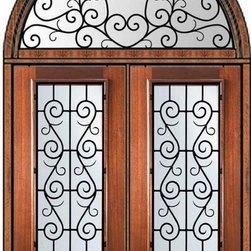 Prehung Transom Double Door 80 Mahogany St. Charles 3/4 Lite - Front Doors