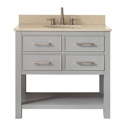 Avantiy Corporation - Avanity Brooks 37" Vanity, Chilled Gray Finish, Galala Beige Marble Top - Bathroom Vanities And Sink Consoles