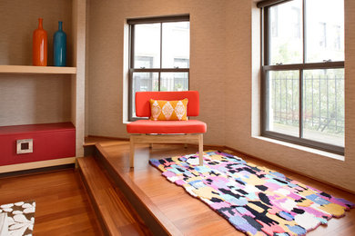 Living room library - mid-sized contemporary living room library idea in Boston