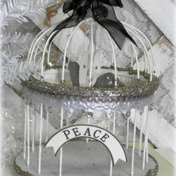 Vintage Inspired White Glittered Christmas Bird Cage Ornament - Christmas Ornaments