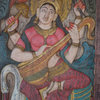 Consigned Vintage Carved Panel Saraswati Hindu goddess of Knowledge, Music, Arts