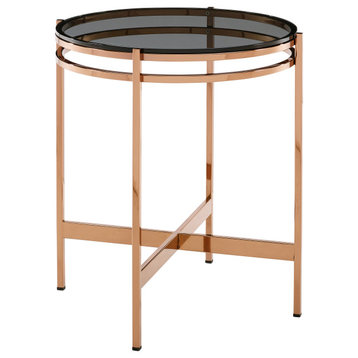 Modrest Bradford Modern Smoked Glass and Rosegold End Table