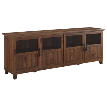 70" TV Console With Glass and Wood Panel Doors, Dark Walnut