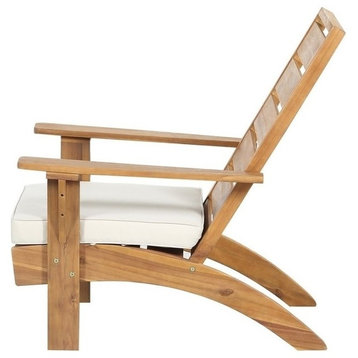 Linon Rey Acacia Wood Outdoor Slat Back Chair with Cushion in Brown Finish