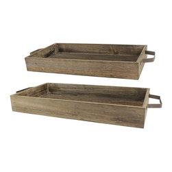 11 in. x 3 in. Rustic Wood and Metal Trays (Set of 2) - Serving Trays