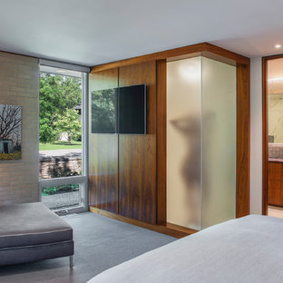 75 Beautiful Midcentury Modern Bedroom With A Brick