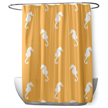 70"Wx73"L Sea Horses Shower Curtain, Egg Yolk Yellow