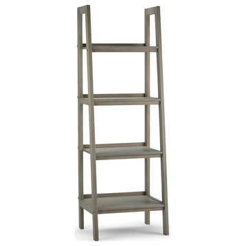 Simpli Home Sawhorse 4 Shelf Ladder Bookcase in Distressed Gray