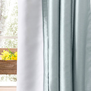 Luna Faux Silk Tailored Back Tab Curtain Pair, Blue, 100" X 63"