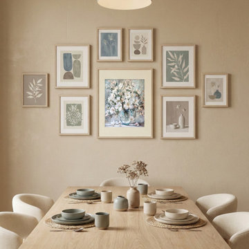 Serene Scandinavian Dining Room with Botanical Gallery Wall
