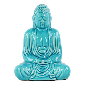 Ceramic Meditating Buddha Figurine, Blue, Small