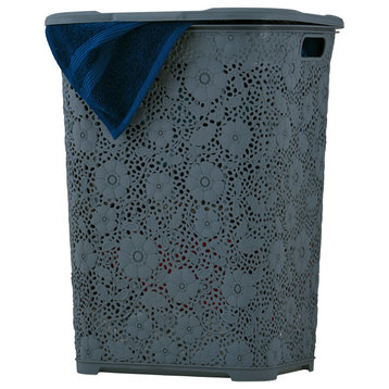 Superio Plastic Lace Laundry Hamper with Lid and Handles, 50 Liter, Grey