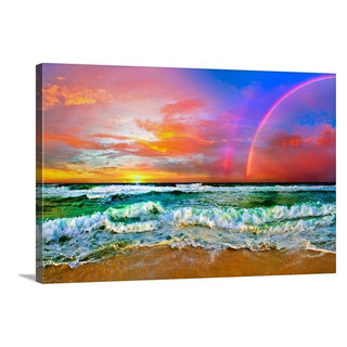 Beach Rainbow Colorful Ocean Wave Sunset Wrapped Canvas Art Print - Beach  Style - Prints And Posters - by Great Big Canvas | Houzz