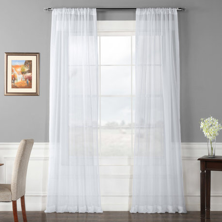 Solid White Voile Poly Curtains, Set of 2, 50"x96"