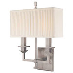 Hudson Valley Lighting - Berwick, Two Light Wall Sconce, Antique Nickel Finish, Off White Faux Silk Shade - Square details impart prim elegance to the Berwick collection. Enhancements, such as finial shade toppers and sharply styled candlestick columns, add to Berwick's refined, British air. The tight pleating on the boxy fabric shades completes the fixtures' tidy appearance.