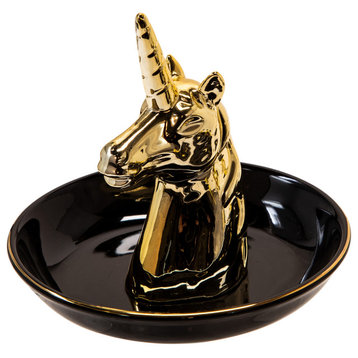 Black/Gold 6" Ceramic Unicorntrinket Tray