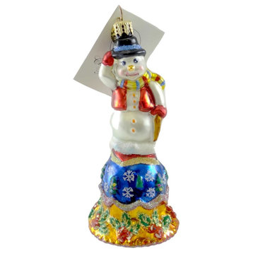 Christopher Radko FROSTY CHIME Glass Ornament Snowman Bell