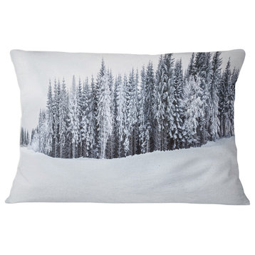 Black and White Snow Capped Hills Landscape Printed Throw Pillow, 12"x20"
