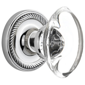 Rope Rosette Passage Oval Clear Crystal Glass Door Knob, Bright Chrome