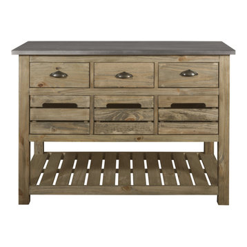 Barlow Crate Kitchen Island Rustic Pine and Zinc Top