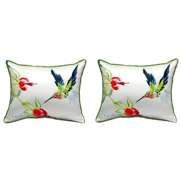 Pair of Betsy Drake Betsy’s Hummingbird Large Pillows 16 Inch X 20 Inch