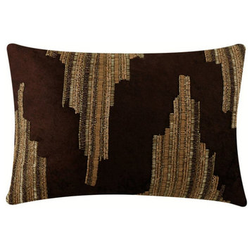 12"x26" Abstract Brown Leather Chenille Rectangle Pillow Covers, Temple Gold
