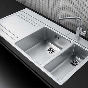 Kitchen Backsplash in Pebble 1"x1" Metro Subway Collection