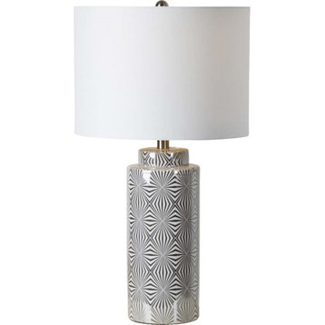 Maklaine Modern Round Ceramic Table Lamp in Silver and White